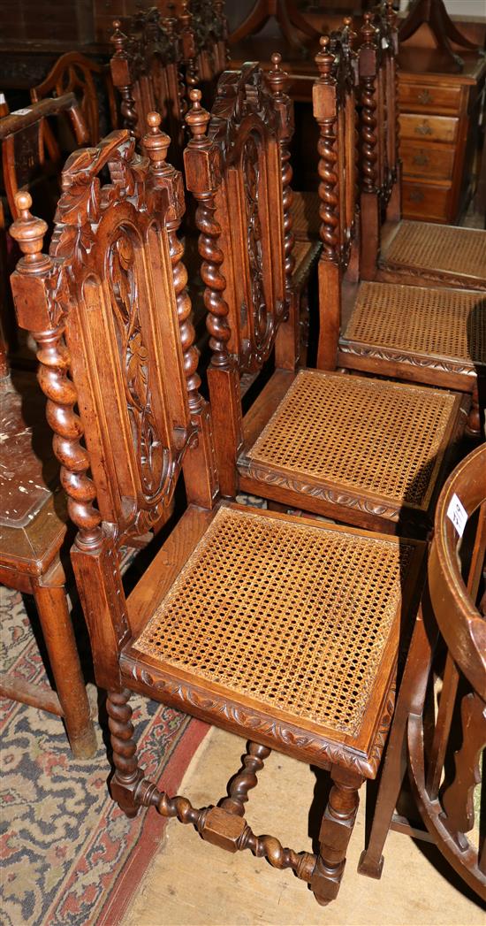 Set 6 Victorian Carolean style oak dining chairs